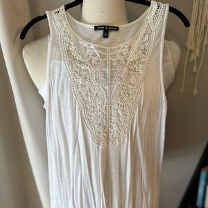 Cable & Gauge Lace Crochet Tank Top White Medium